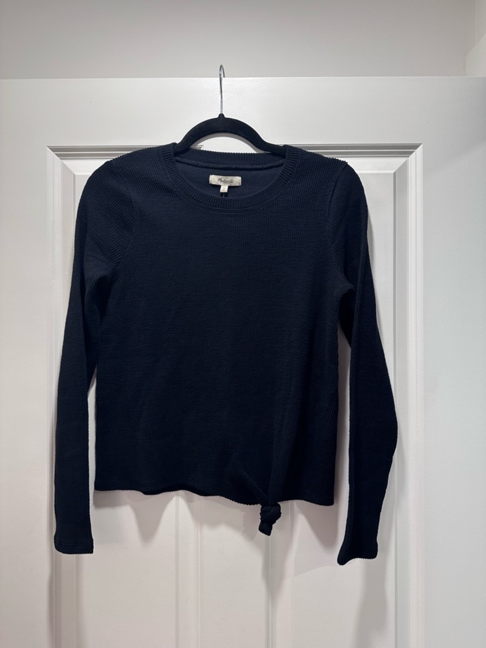 NWT Madewell Texture & Thread Jacquard Knot-Front Top, Black, Size S